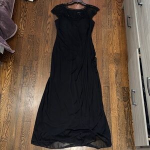 Black Beaded Cap-Sleeve Maxi Dress